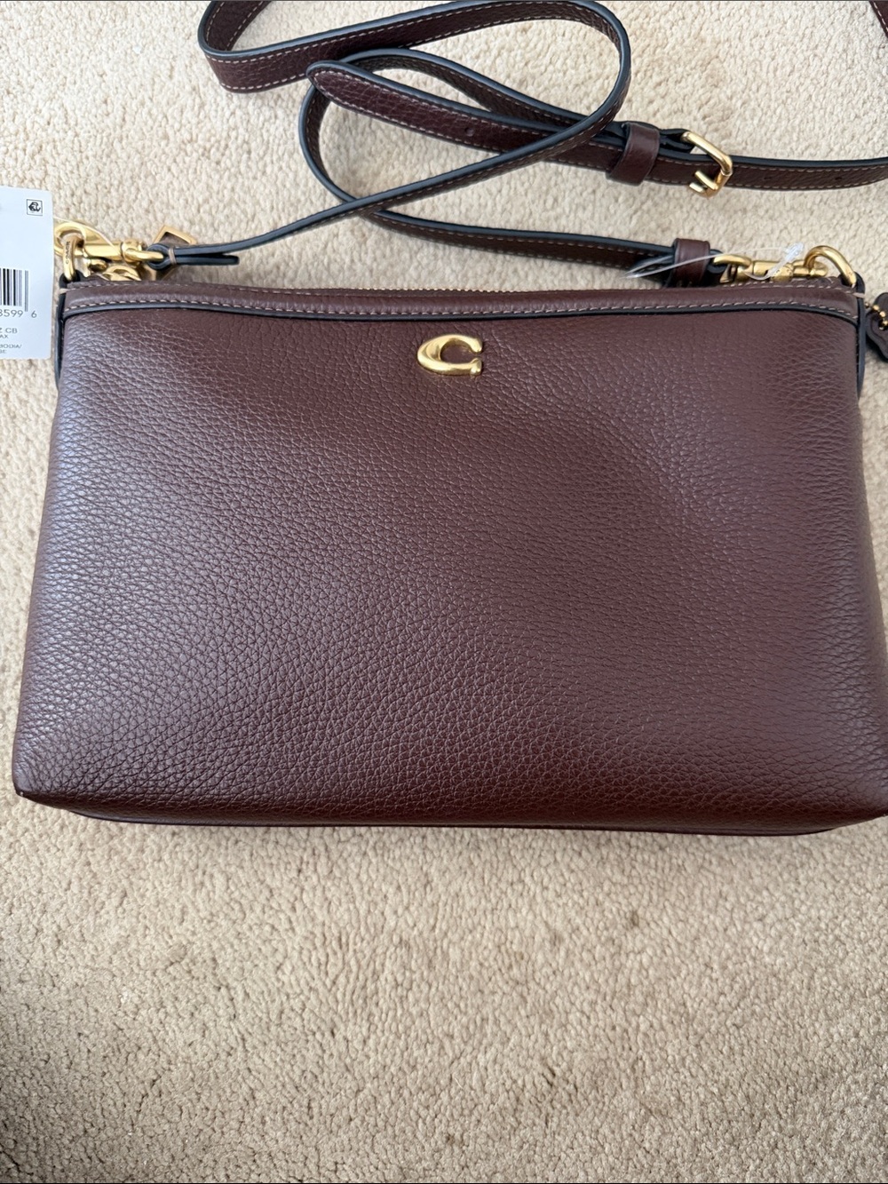 Coach Pebbled Leather Crossbody in Dark Brown with Gold Hardware